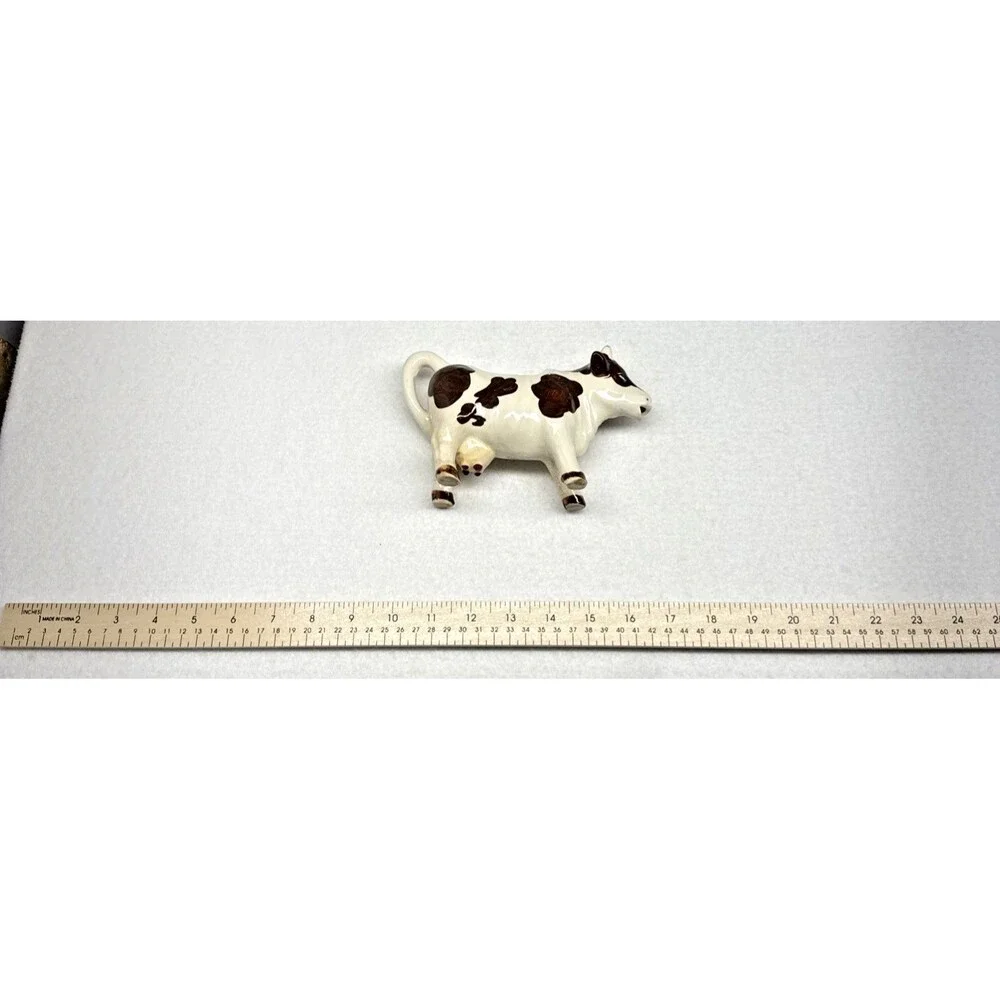 Japan Ceramic Spotted Cow Creamer Brown White Milk Pitcher Farmhouse Vintage